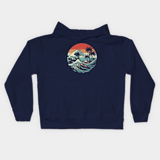 Japan Wave and Palm Trees Kids Hoodie